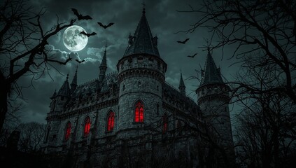 Obraz premium haunted halloween house with bats