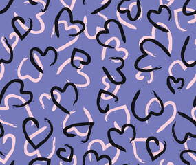 Hand drawn Red pink heart seamless pattern. Seamless vector cute romantic pink hearts background print. Template Valentine's day holiday backdrop texture, , grunge, romantic wedding design, banner. 