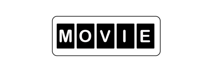 Movie text logo in black and white minimal style with rectangular frame and bold typography design