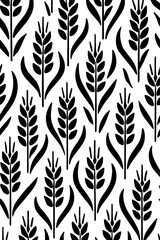 Stylized black wheat stalks seamless pattern on white background