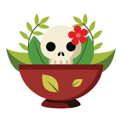 Bowl with Skull and Flowers Vector Illustration Design ? Gothic Floral Art .eps © MOHSHINBD