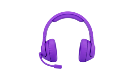 Vibrant purple gaming headphones with microphone on black background