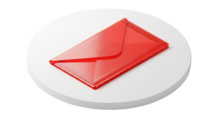 Red envelope icon on a white circle against a black background