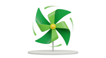 Green pinwheel spinning on a white base against a black background
