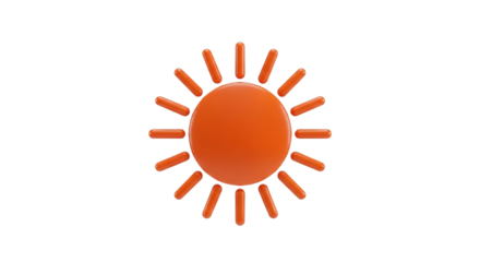 Vibrant orange sun icon with rays on a black background