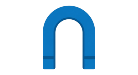 Bright blue horseshoe magnet against a stark black background
