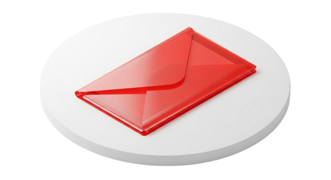 Red envelope icon on a white circle against a black background