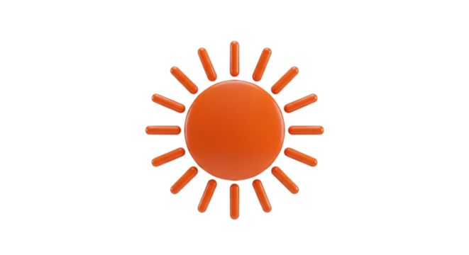 Vibrant orange sun icon with rays on a black background - Powered by Adobe