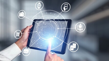 Digital wallet icons show mobile payment, digital wallet transfer, and online banking. Digital wallet supports secure payment, cashless transactions, and financial integration. Gist