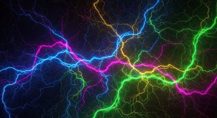 Fototapeta premium Vibrant neon lightning strikes illuminate dark sky with electric