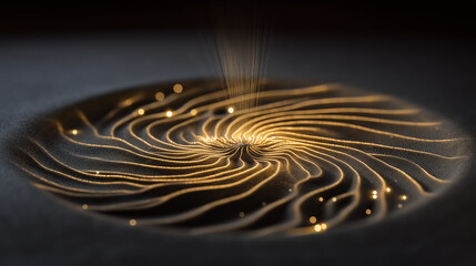Spiral lines in abstract style in gold and brown represents energy