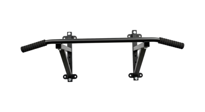 Wall-mounted pull-up bar with foam grips and bracket supports