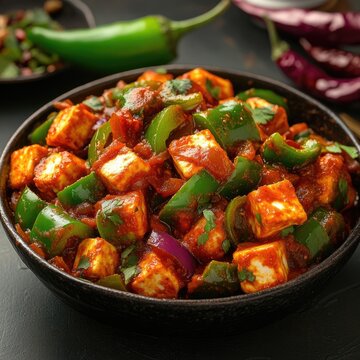 Tasty and yummy paneer capsicum with green chili