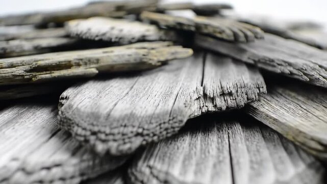 Detailed View of Gray Wood Shingles With Textured Surface on White Backdrop
