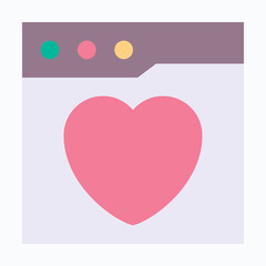 Heart Love Icon in Browser Interface, Isolated Vector Flat Style Icon. 