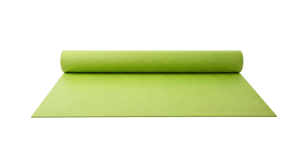 Green yoga mat rolled on transparent background for fitness and exercise