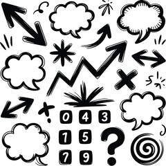 Hand drawn doodle sketch with arrows speech bubbles and numbers