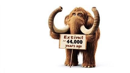 a wooly mammoth in prehistoric times holding a sign