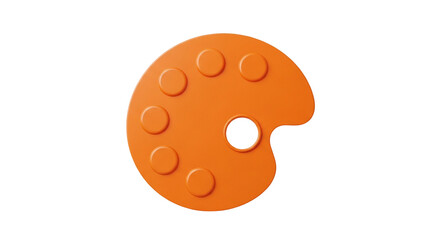 Obraz premium Bright orange artist paint palette with circular wells isolated on black