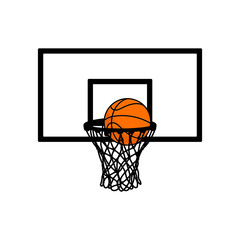 Basketball hoop with net and ball without background