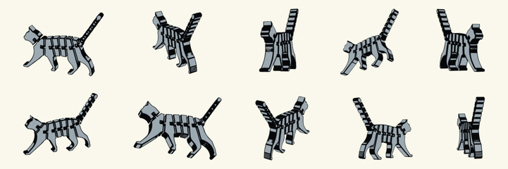 Vector art of collection of ten tabby cat illustrations in various poses, isolated on a light cream background