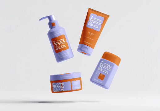 Floating Cosmetic Dispensers Mockup Set