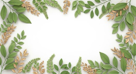 Fototapeta premium Elegant green and gold foliage border creates a sophisticated natural