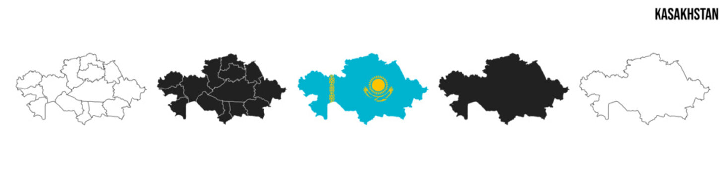 Kasakhstan map set. Map of Kasakhstan with flag.  Vector EPS 10