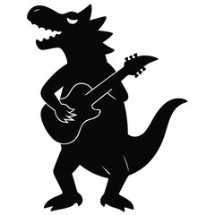 Fototapeta premium Black dinosaur playing electric guitar music