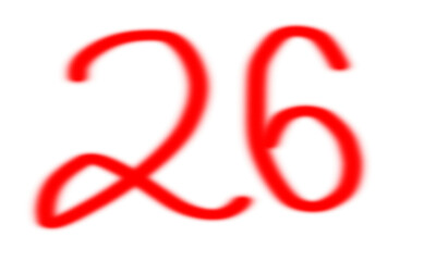 Handwritten number twenty-six red color isolated on white background