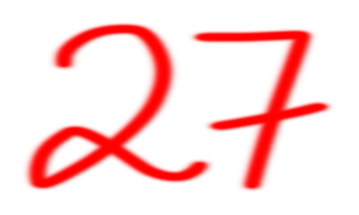 Handwritten number twenty-seven red digits on a white background simple and casual design