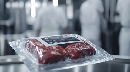 Vacuum Packed Raw Meat Steaks in Plastic Packaging