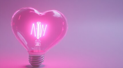 A heart-shaped light bulb glowing pink. White background