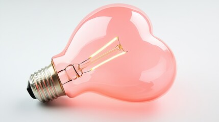 A heart-shaped light bulb glowing pink. White background 