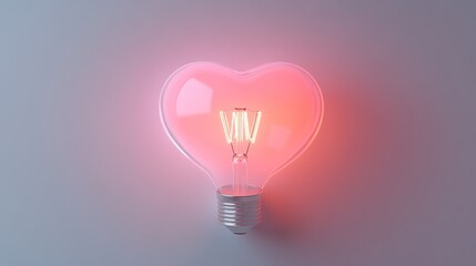 A heart-shaped light bulb glowing pink. White background