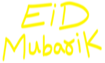 Eid Mubarak hand-drawn text yellow greeting for Islamic holiday vector illustration for cards and social media