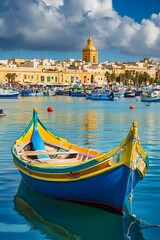 Traditional Maltese Fishing Boat in Harbor luzzu malta