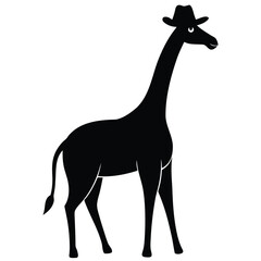 Fototapeta premium Black giraffe wearing a hat silhouette cowboy hat