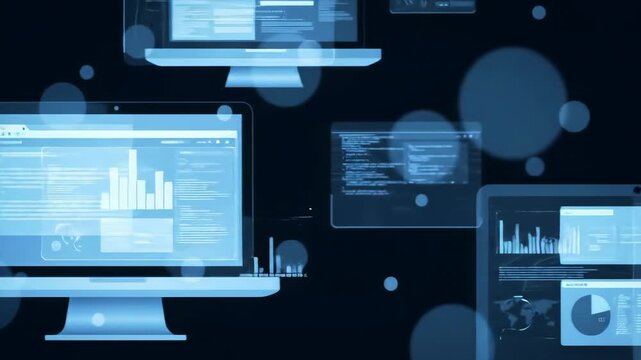 Futuristic Blue Themed Interface with Graphs and Data Presentation