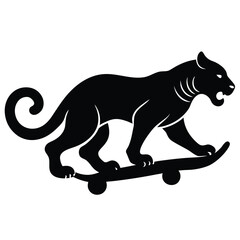 Obraz premium Black panther riding skateboard animal