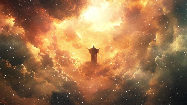 God Or Jesus Standing In The Clouds In Heaven In A Holy Light