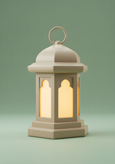 Minimalist 3D Ramadan lantern design with pastel background, clean style. 