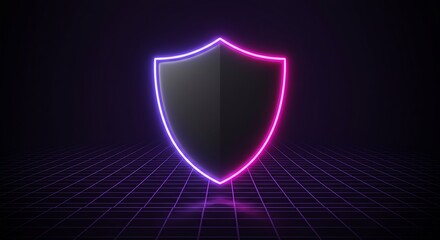 Futuristic shield glowing with neon lights, a powerful symbol of security and protection in the digital age, perfect for technology and innovation concepts