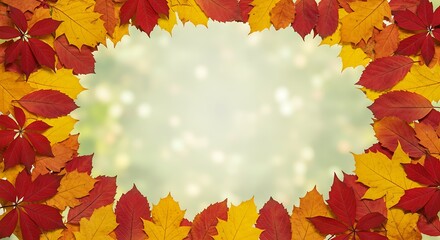 Create stunning autumn designs with this vibrant red and yellow leaf border, perfect for Thanksgiving greetings and seasonal promotions now