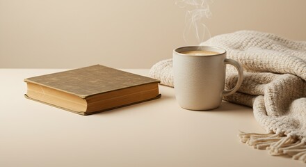 Cozy up with a classic book and steaming coffee on a chilly day, wrapped in your favorite knit blanket for ultimate relaxation and a peaceful escape