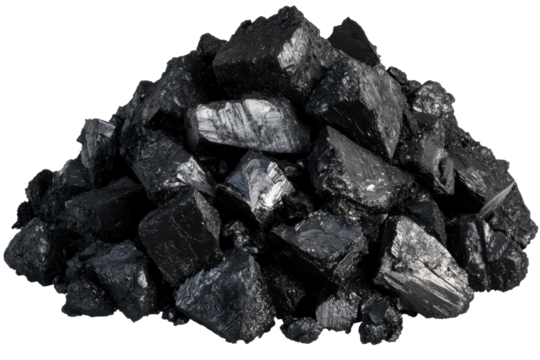 Dark, textured pile of black coal, showing unique angular shapes and sheen, often used as a primary energy source in various industries and households