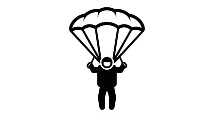 Black and White Parachutist Icon with Open Parachute. © wong