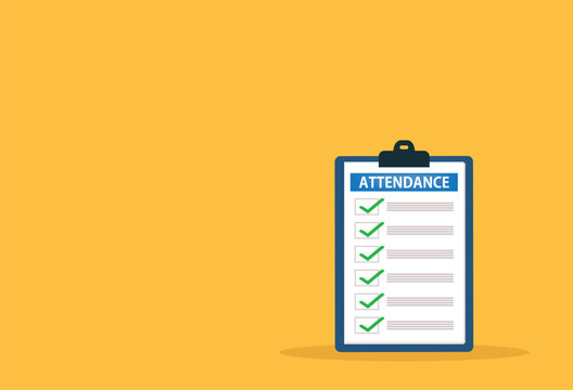 attendance clipboard with checklist. Questionnaire, survey, clipboard, task list. Flat design,
