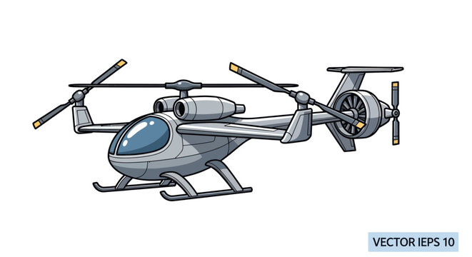 Futuristic Twin-Rotor Helicopter with Tail Rotor and Landing Gear.