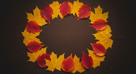 Stunning autumn leaves arranged in a circle frame for vibrant seasonal designs, perfect for Thanksgiving promotions and fall-themed marketing projects